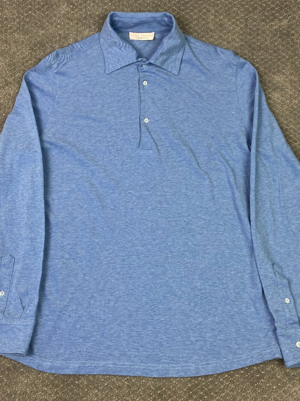 Luca Faloni Long Sleeve Pique Polo Shirt Mens Large Blue Cotton Italy